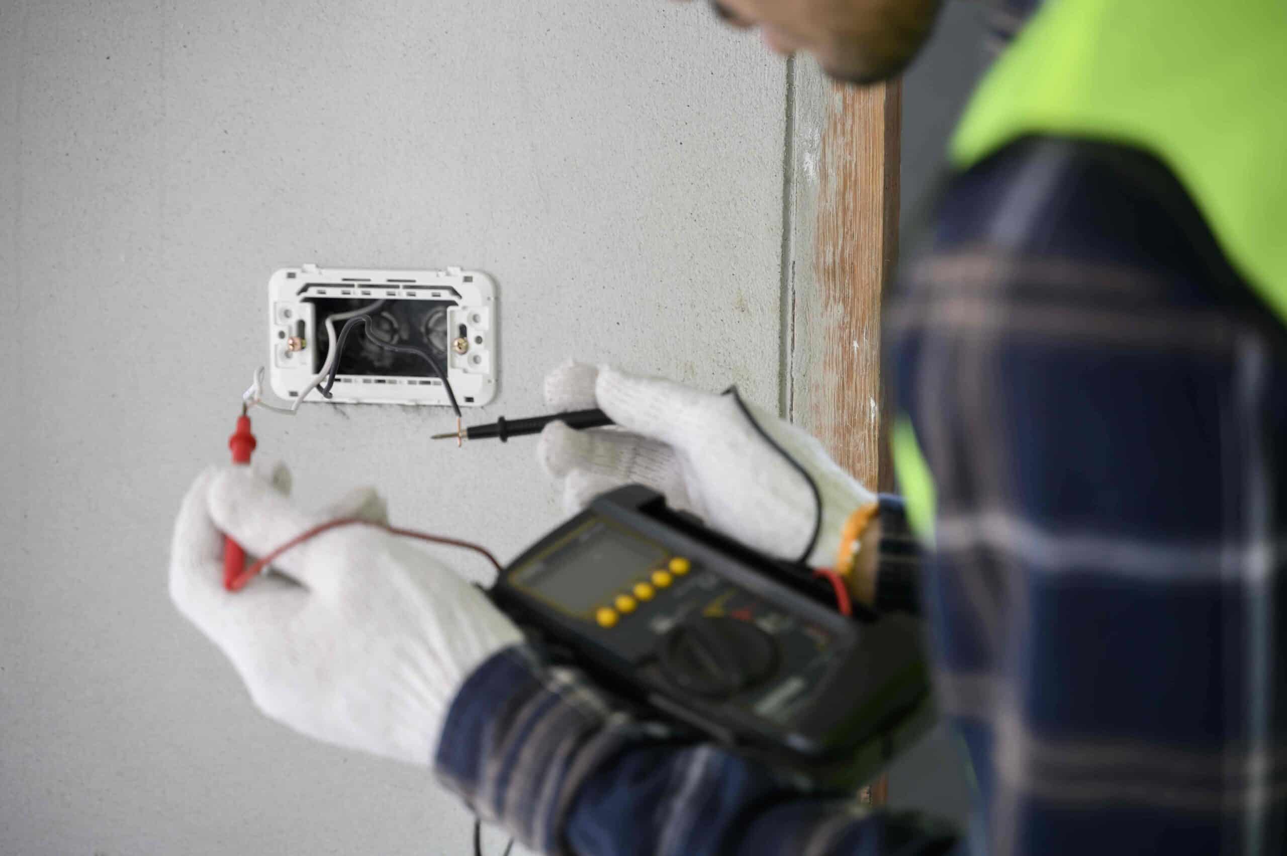 An electrician checking with a multimeter